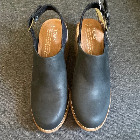 TOMS Leila Black Leather Slingback Mules size 7 - Picture 2 of 12